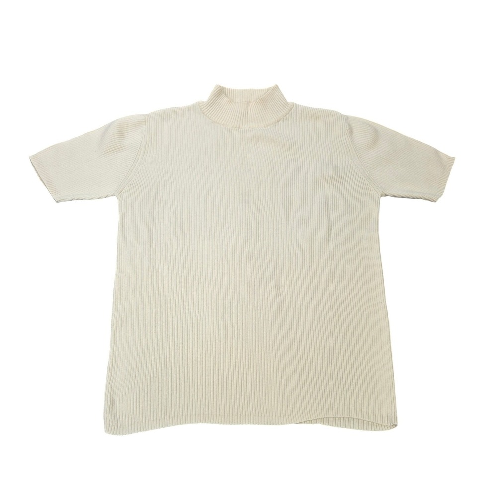 Charter Club Mock Neck Ribbed Knit Top Women's Size‎ S Cream Short Sleeve